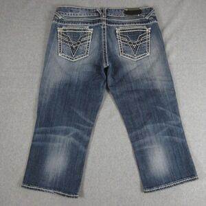 Vigoss The Dublin Capri Jeans Womens 9/10 Blue Thick Stitch Biker Denim Distress